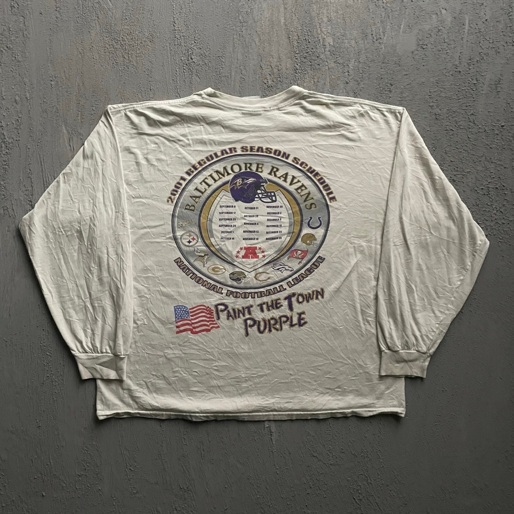 Vintage Baltimore Ravens Schedule Long Sleeve Shirt Mens XL White 2000s